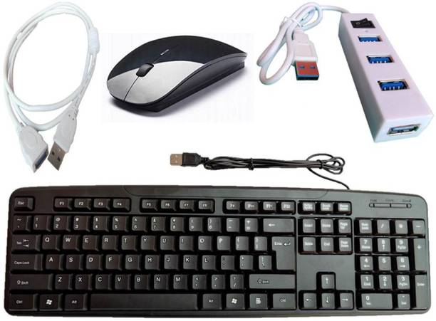 ANJO Wired Keyboard-Wireless Mouse-USB Hub 2.0-Ext Cable 1.5m Combo Set