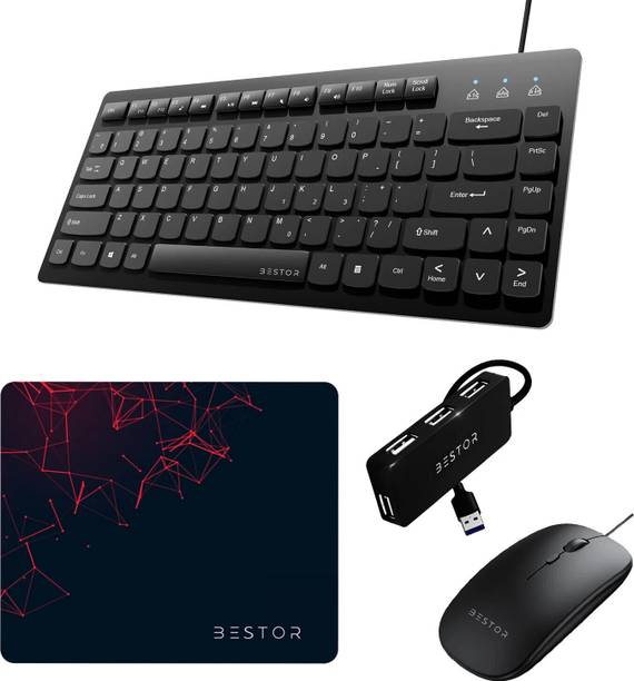 Bestor Set of 4 USB Mini Keyboard,Wired Mouse,Mouse Pad,4port HUB Combo Set