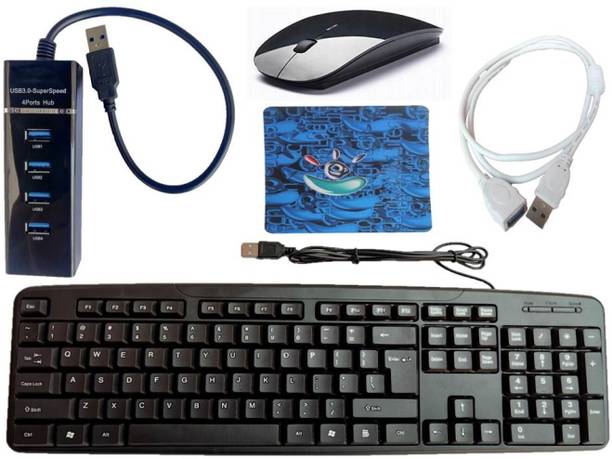 ANJO Wired Keyboard-Wireless Mouse-Pad-USB Hub 3.0-Ext Cable 1.5m Combo Set