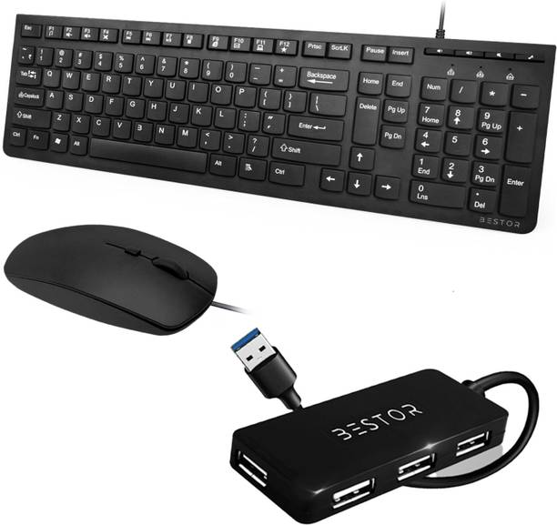 Bestor Set of 3 Combo,USB Wired Keyboard, Wire Mouse, 4 port USB,Plug & Play for laptop Combo Set