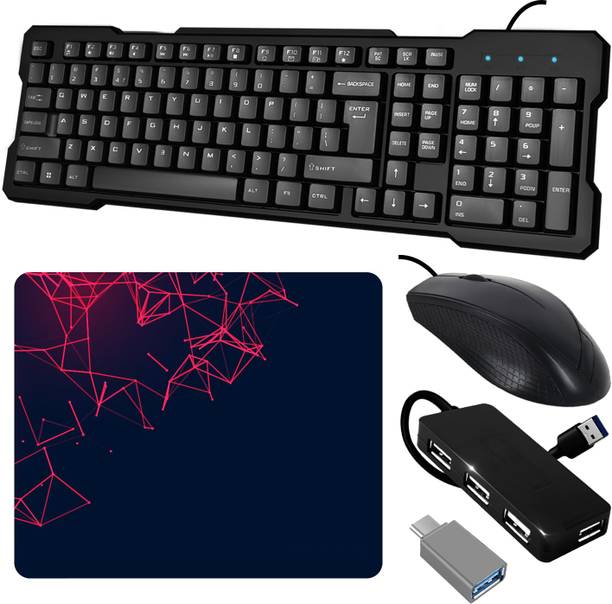 SKOG Wired Keyboard and Mouse Combo with USB Hub, C-Type OTG Cable, Mouse Pad Combo Set