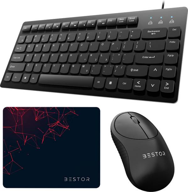 Bestor 3-in-1 Combo USB Wired Mini Keyboard Wireless Mouse-Mouse Pad for PC/Laptop Combo Set