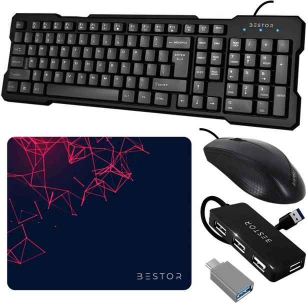 Bestor Set of 5 Combo,USB Wired Keyboard,Wire Mouse,Mouse Pad,typeC converter,4port HUB Combo Set