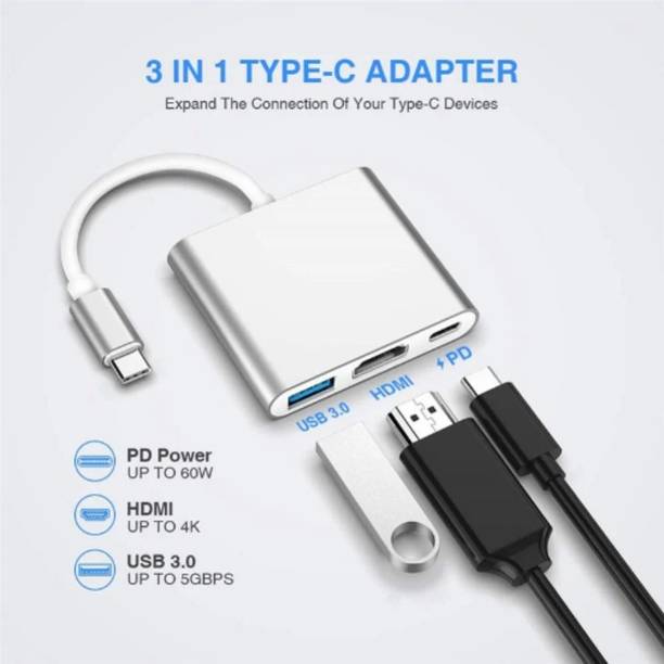BALRAMA 3 in 1 Multiport USB C Adapter Hub USB-C Port to HDMI + USB C PD Port + USB 3.0 Combo Set