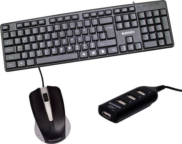 zebion K500 Wired Keyboard + Rocky wired Mouse + Pronto101 Usb hub Combo Set