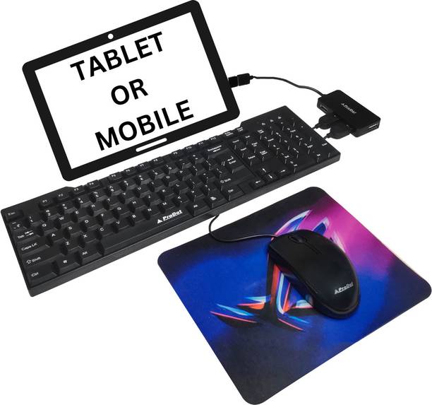 Henture 5-in-1 Keyboard and Mouse Combo with USB Hub, C-Type OTG Cable, and Mouse Pad Combo Set