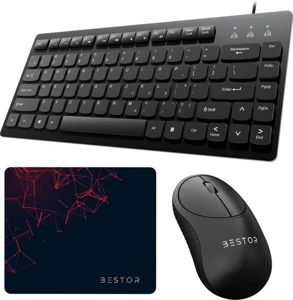 Bestor 3-in-1 Combo USB Wired Mini Keyboard Wireless Mouse-Mouse Pad for PC/Laptop Combo Set