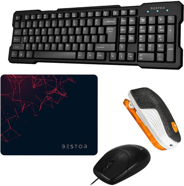 Bestor USB Wired Keyboard,Wired Mouse,Mouse Pad & Waterproof Bluetooth Speaker 3W RMS-4 Combo Set