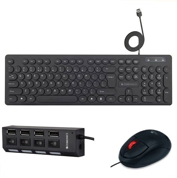 ZEBRONICS K24 Wired Keyboard + Rise Wired Mouse + 150HB USB HUB Combo Set