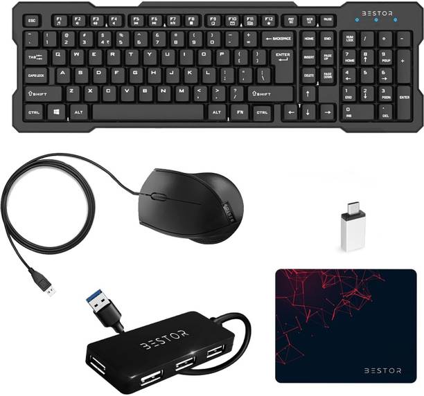बेस्टर Set of 5 Combo,USB Wired Keyboard,Wire Mouse,Mouse Pad,typeC converter,4port HUB कॉम्बो सेट