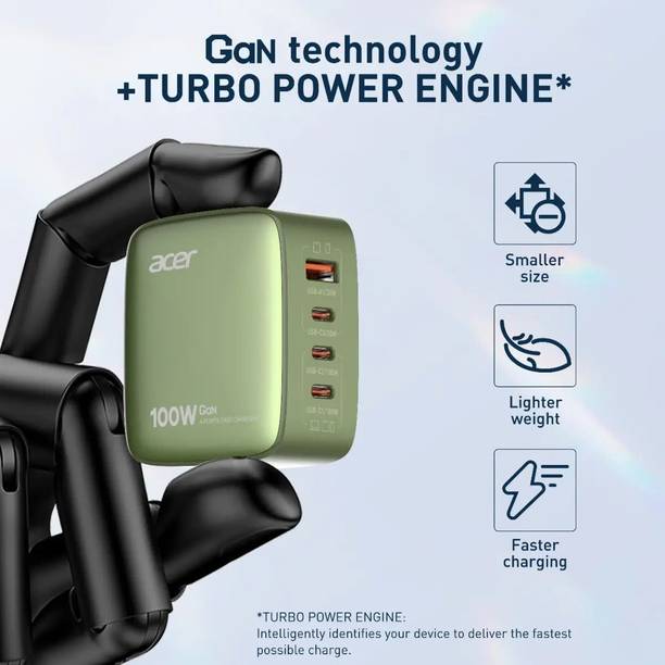 Acer PowerMax 100W GaN Super Fast Charger | 4-Port USB (1A3C) PD Charger 100 W Adapter