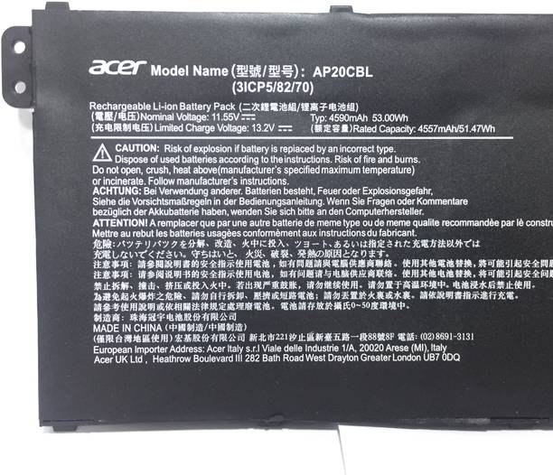 Acer AP20CBL LAPTOP BATTERY FOR Aspire 5 A515-45 A515-46 A515-56 A515-56T A515-56G Aspire 7 A715-43G Swift 3 SF314-43 SF314-511 Vero AV15-51 TravelMate Spin B3 B311RNA-32…