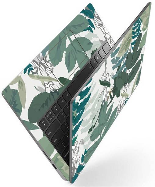 Techfit Full Body Laptop Skin Fits Size Upto 15.6 Inches - Green Painted Leaves Art Premium Stretched Vinyl Laptop Skin Compatible for 15.6 inch