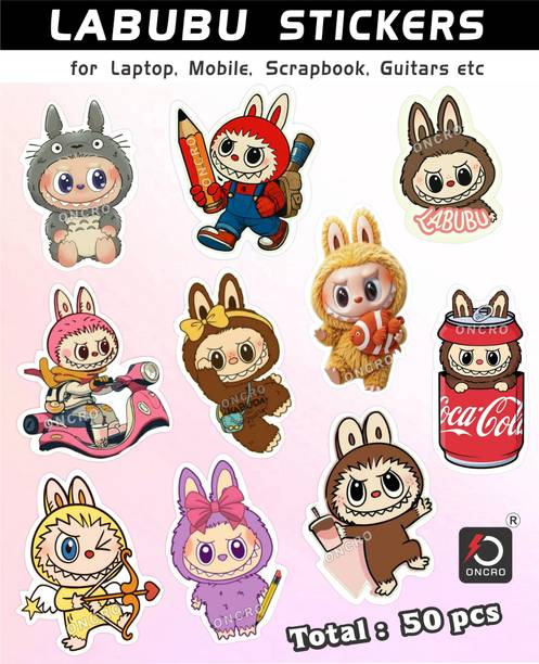 ONCRO Doll Labubu Stickers Cartoon Phone Laptop Toy Stationery Bottle Journal Guitar paper Laptop Skin Compatible for 15 inch