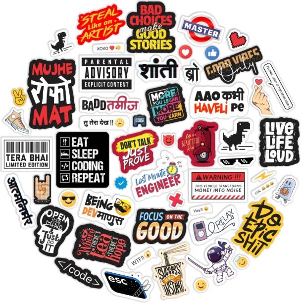Tarbooz StickEra S1EP1 Vinyl Stickers Pack of 54 for Laptop,Mobile,Case,Gadgets,Car,Bike Vinly Laptop Decal 15.5