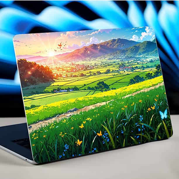 HOME ARTISTRY 2pcs Pastoral Scenery Sunset Mountains Simple and Versatile Computer Decal Decor PVC VINYL Laptop Skin Compatible for 14.9 inch