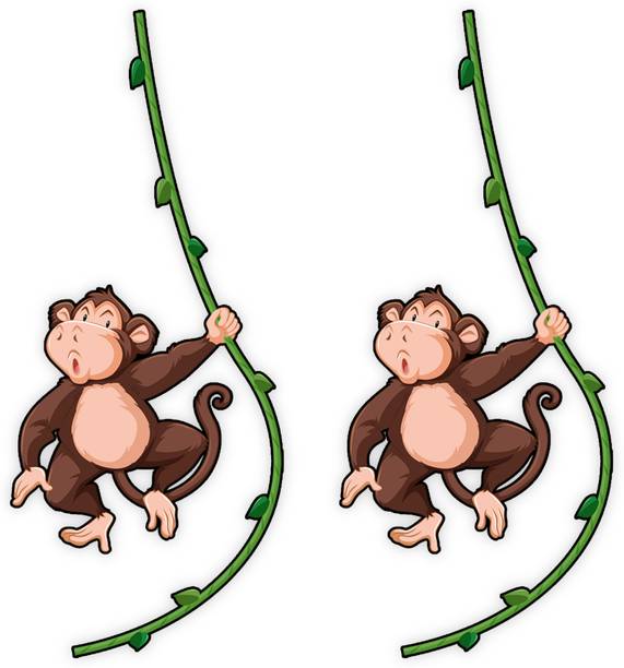 STIXY Hanging Monkey with Vine Sticker – Pack of 2 | Cartoon Jungle Theme Glossy Vinyl Laptop Skin Compatible for 15 inch