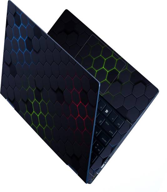 Anweshas Full Body Laptop Skin Sticker - Green Red Blue Light on Black Honeycomb_Uv Self Adhesive Stretched Vinyl Laptop Decal 15.6