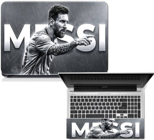 Gloshvi Messi Monochrome Football Laptop Skin with Palm Rest 15.6 Inch Vinyl Reusable Laptop Skin Compatible for 15.6 inch