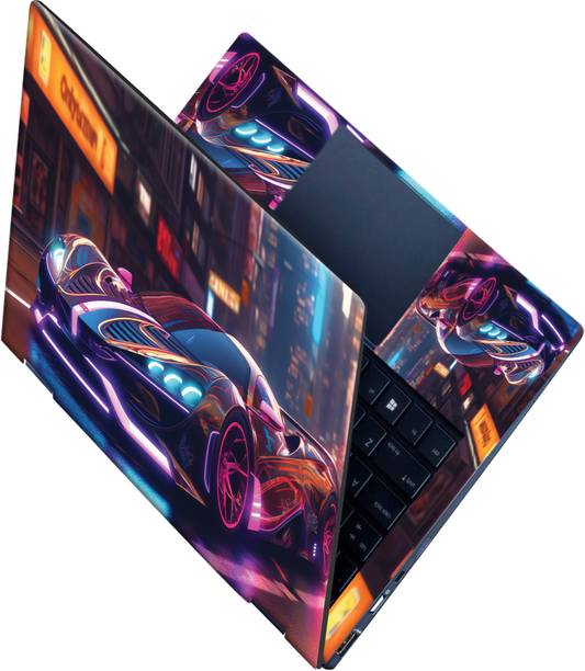 SCOTLON All Panel_Car city with neon lights side_Premium Laptop Skin Vinyl Laptop Skin Compatible for 15.6 inch