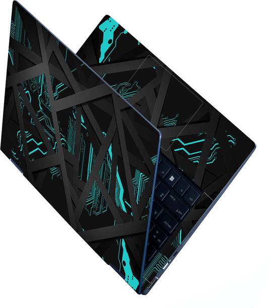 Anweshas Full Body Laptop Skin Sticker - Grey Bars on Cyan Circuit Self Adhesive Stretched Vinyl Laptop Decal 15.6