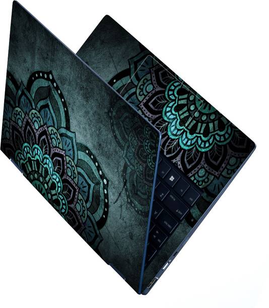 STICKER PRO Full Body Laptop Skin For 15.6 inch Laptop - Greenish Mandla Art Stretched Vinyl Laptop Decal 15.6