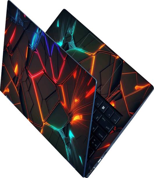 Anweshas Full Body Laptop Skin Sticker - Neon Particles Shapes Self Adhesive Vinyl Reusable Laptop Skin Compatible for 15.6 inch