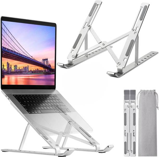 WRYER Universal Adjustable Aluminium Laptop Stand for Desk with Cooling Desktop Laptop Stand | Foldable Aluminium Metal Stand for Daily Use Aluminium Laptop Stand with Adjustable Height Compatible with Universal Laptops