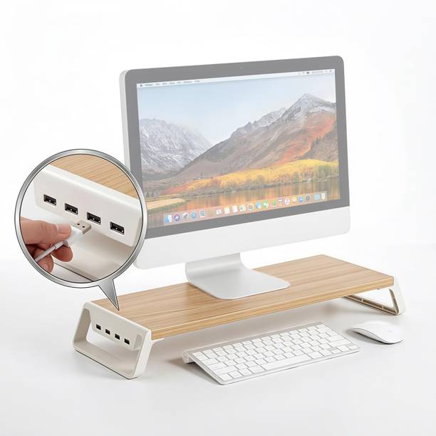 Zorbes Monitor stand riser with USB hub and storage for laptop and desktop setup Monitor Stand Riser With USB Hub Wooden Laptop Stand Compatible with Universal Laptops