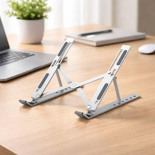 VANZARA Universal Aluminium Laptop Stand with Ventilated Cooling Design K70 Premium Laptop Stand Ergonomic Foldable Cooling Riser with Anti-Slip Pads D70 Aluminium Rotatable Laptop Stand with Adjustab