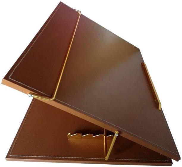 VeleSolv Solid Compartments Leather Material Foldabel, Height Adjustable, Comfotable Writing/Sketching/Drawing Table/Laptop Stand/Table Top Leather-Tan-12 x 16 Laptop Stand