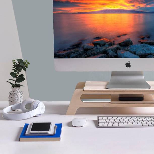 Blue Drizzle Wooden Laptop & Monitor Stand with Storage Space Office Desk Wooden Monitor Riser Shelf Wooden Floor and Desk Stand Laptop Stand Compatible with Universal Laptops