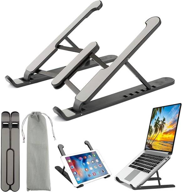 Buyab factory Aluminum Black LAPTOP STAND + BOOK Stand + TAB STAND + MOBILE STAND m-38 Portable Plastic Laptop Riser Holder, Computer Stand (Black) (PACK OF -1) Laptop Stand