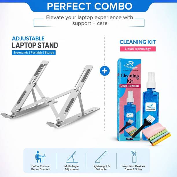 GKS Enterpeises Laptop Stand With Cleaning Kit Laptop Stand With Cleaning Kit Aluminium Rotatable Laptop Stand with Adjustable Height Compatible with Universal Laptops