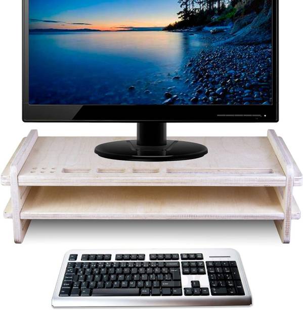 HORIGIN Wooden Desk Monitor Riser with Organizer Shelf Ergonomic Wooden Monitor Stand with Storage Shelf Wooden Floor and Desk Stand Laptop Stand Compatible with Universal Laptops