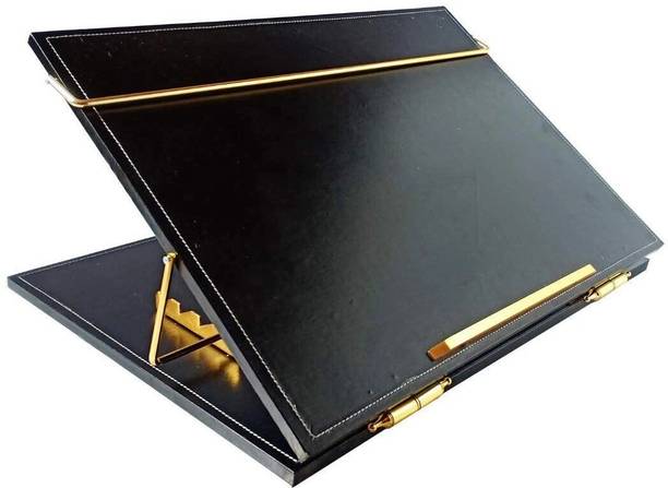 Novelty Store Solid Compartments Leather Material Foldabel, Height Adjustable, Comfotable Writing/Sketching/Drawing Table/Laptop Stand/Table Top Black-Leather-12 x 16 Laptop Stand