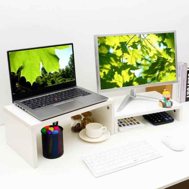 UniShop Wood 2 Tier Adjustable Monitor Stand Wooden Desk Stand Laptop Stand Compatible with Universal, 26 - 35 cm Laptops