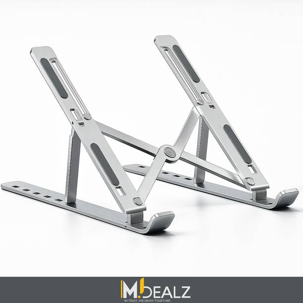 MDealz Adjustable Laptop Stand Aluminium Alloy Adjustable Laptop Stand Foldable 6-Angle Portable Macbook,Tablet Aluminium, Silicone, Stainless Steel Floor and Desk Stand Laptop Stand with Adjustable Height Compatible with Universal Laptops