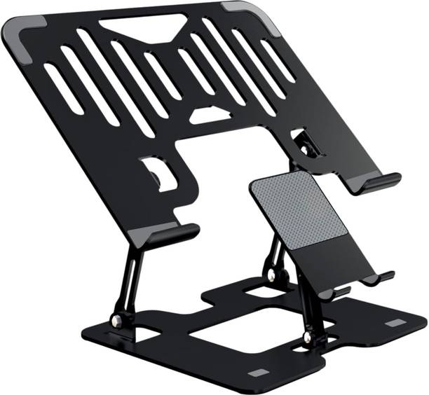 Redclip 2 in 1 Adjustable Laptop Stand with Mobile Holder | Foldable & Ventilated Riser 2 in 1 Adjustable Laptop Stand with Mobile Holder | Foldable & Ventilated Riser Carbon Steel Laptop Stand with A