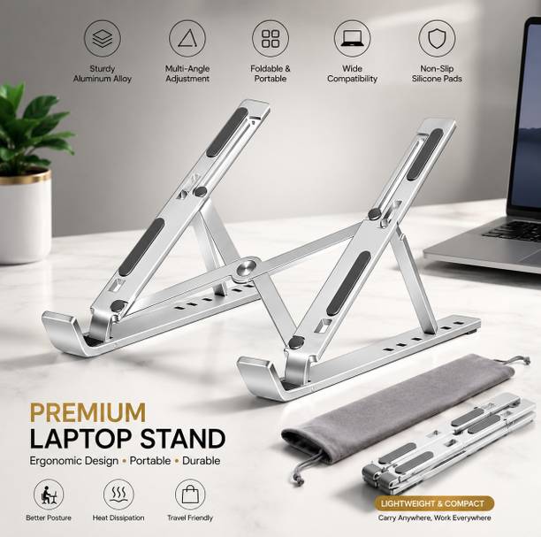 Asad LS-001 Aluminium Laptop Stand with Adjustable Height Compatible with Universal Laptops Silver