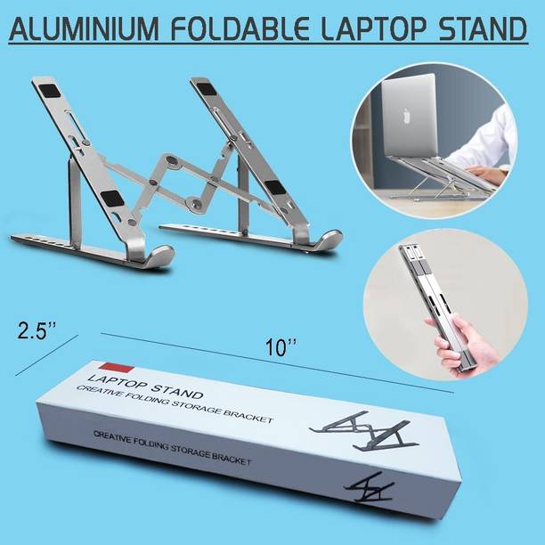 Fashion Bizz Portable Metal Laptop Stand | Multi Angle Adjustable Design Metal Laptop Stand SILVER Stainless Steel Desk Stand Rotatable Laptop Stand with Adjustable Height Compatible with Universal Laptops