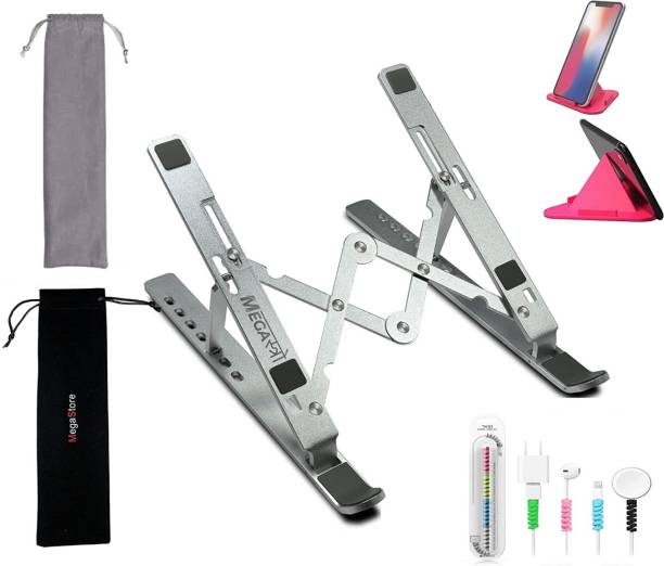 MegaStro Pro Edition Laptop Stand for Desk with 7 Adjustable Angles comes with a Mobile Stand, A Set Wire Protector and 2 Pouches Laptop Stand