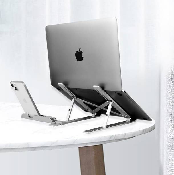 TARKAN 2 in 1 Portable & Foldable Laptop Stand + Mobile Stand Aluminium Desk Stand Laptop Stand with Adjustable Height Compatible with Universal Laptops