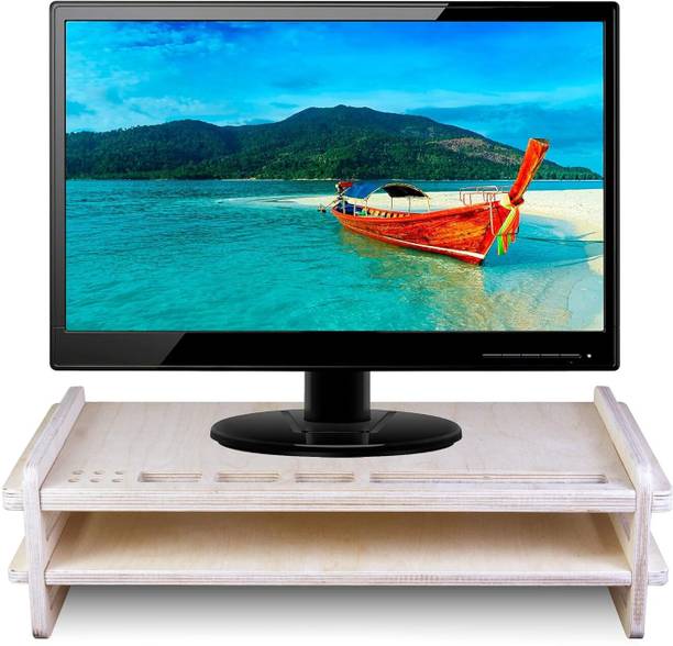 Contraxify Ergonomic Wooden Monitor Stand with Under Desk Storage Wooden Monitor Riser Shelf for Laptop & Desktop Wooden Floor and Desk Stand Laptop Stand Compatible with Universal Laptops