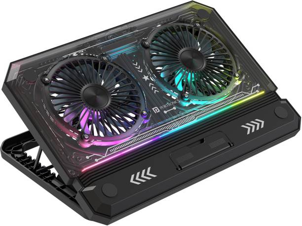 Portronics My Buddy Air 5 Laptop Cooling Pad, 2 Cooling Fans, Height Adjust, RGB Lights, Laptop Stand
