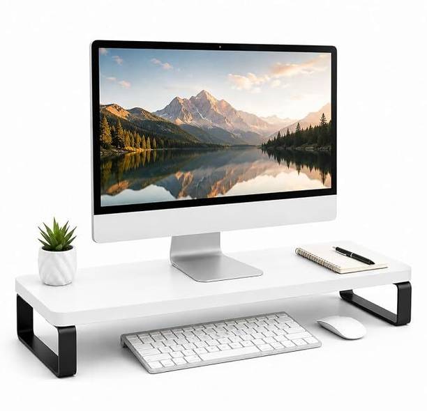 DecorLay Wooden Monitor Stand Riser for Desktop Computer & Laptop monitor Stand Iron, Wooden Rotatable Laptop Stand Compatible with Universal Laptops