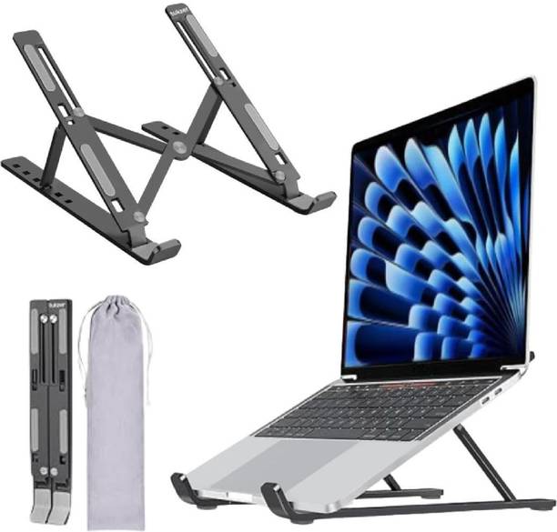 Aliens Foldable Laptop Stand Riser for Laptop, MacBook, Notebook & Tablets up to 17" ,6 Level Height Angle Adjustment, 2X Stronger M-Shape Aluminum Silicone Pads Laptop Stand