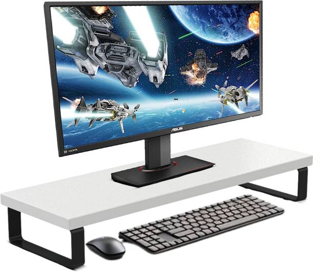 Flux White Monitor Stand Wooden Floor and Desk Stand Laptop Stand Compatible with Universal Laptops