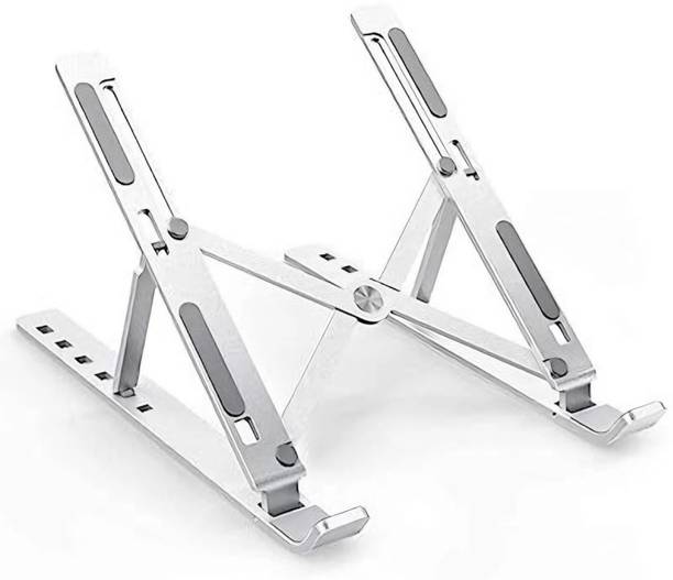 MiraeTech 7 Angle Aluminium Body All Brand Laptop Stand Adjustable Foldable Tabletop Riser The Laptop & Tablet Stand Supports With Non-slip silicone mat Laptop Stand