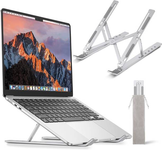 ARDAKI Stand Holder Compatible for All Notebook Adjustable Aluminum Ergonomic Foldable Portable Tabletop Laptop/Desktop Riser Aluminium Floor and Desk Stand Laptop Stand with Adjustable Height Compatible with Universal Laptops